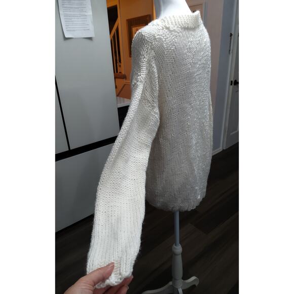 Womens handmade open chunky knit sweater White pullover long slv size M Coastal - Picture 5 of 5